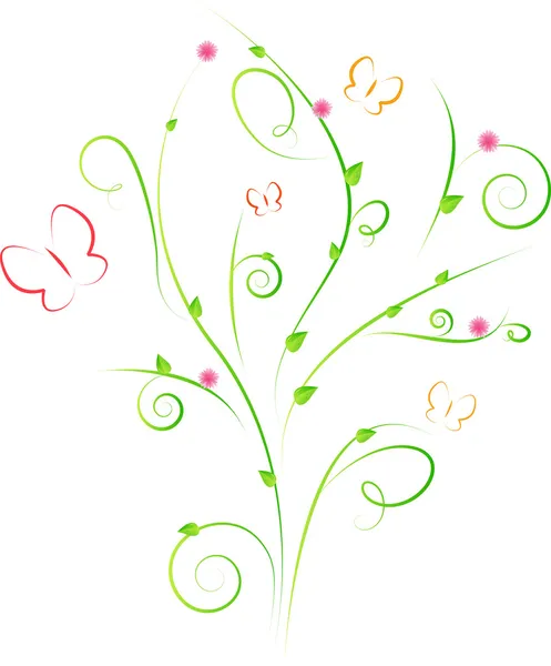 Цветочный дизайн с листьями, цветами и б — стоковый вектор