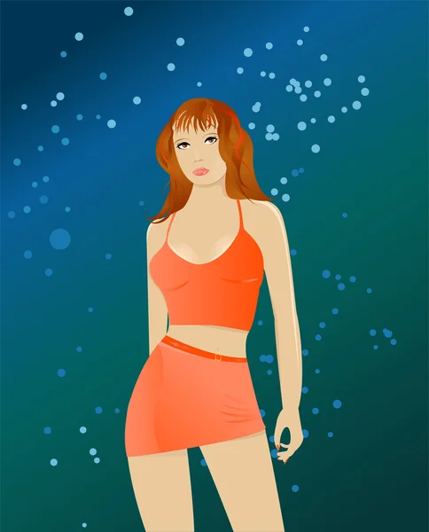 Tančící dívka v oranžové košile a sukně — Stockový vektor