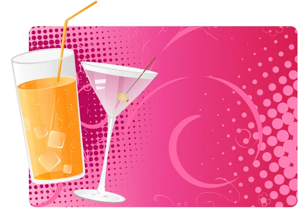 Zumo y martini sobre respaldo rosa medio tono — Vector de stock
