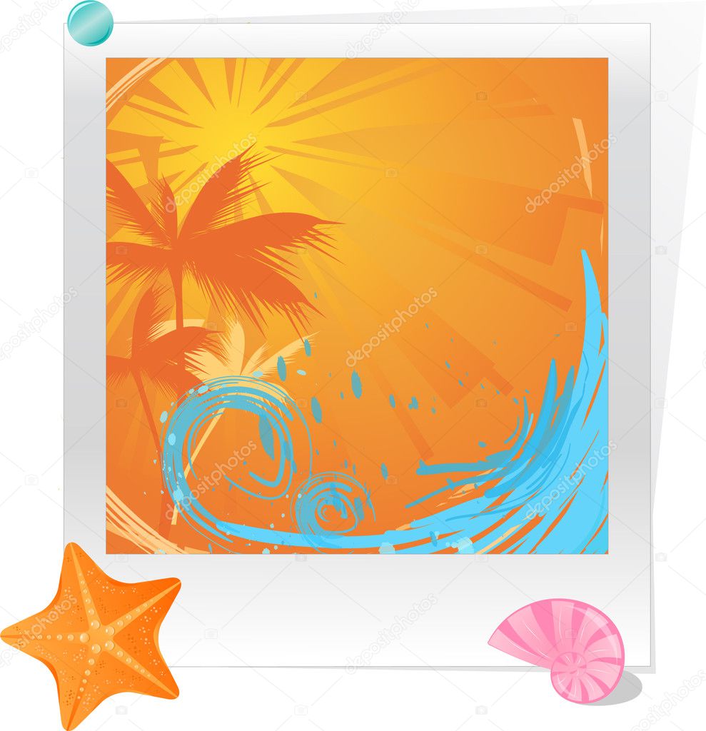 Palm sunset ocean with starfish and seas