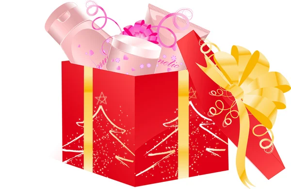 Natal presente aberto com cosméticos — Vetor de Stock