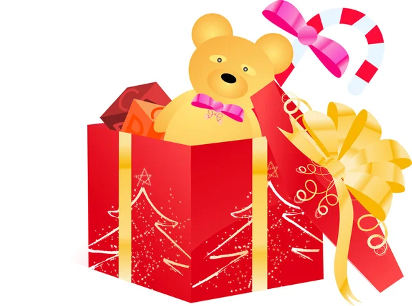 Open geschenkdoos met speelgoed van kinderen — Stockvector