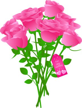 Vector bouquet of roses with gift tag clipart