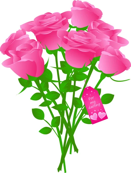 Bouquet vettoriale di rose con etichetta regalo — Vettoriale Stock