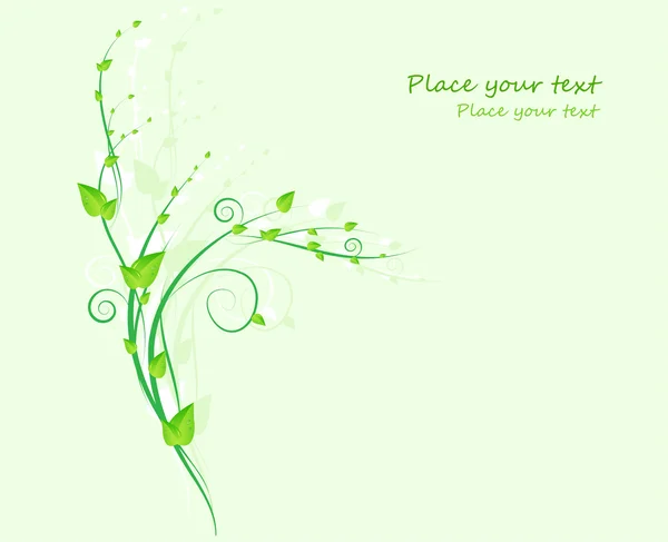 葉と緑色の花の渦巻きデザイン — ストックベクタ