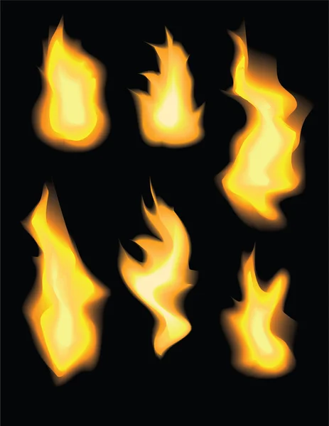 Conjunto de chamas de fogo vetoriais realistas — Vetor de Stock