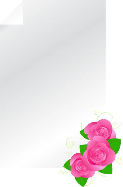 ピンクのバラ テンプレートと紙 — ストックベクタ