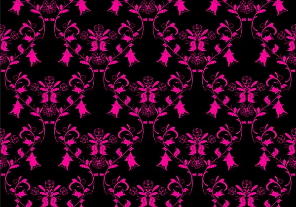 Design floral preto e rosa sem costura — Vetor de Stock