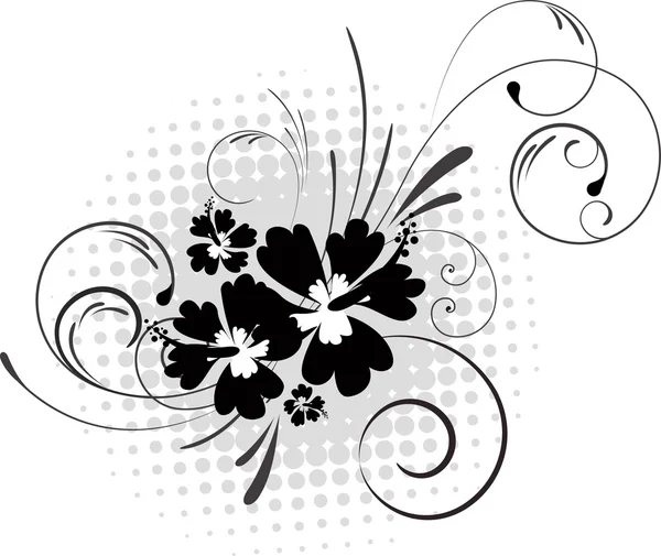 Hibiscus avec tourbillons sur demi-ton en arrière — Image vectorielle