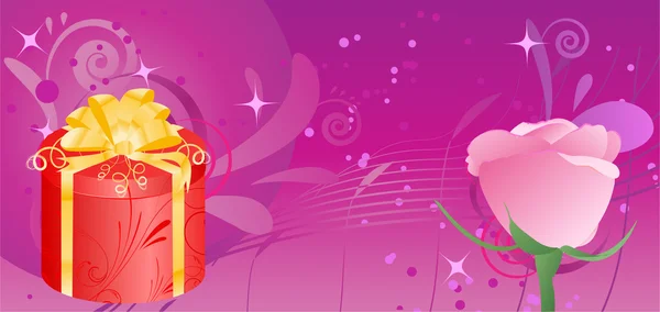 Banner con regalo y rosa — Vector de stock