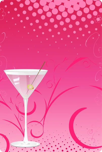 Martini glass on pink halftone back — Stock Vector