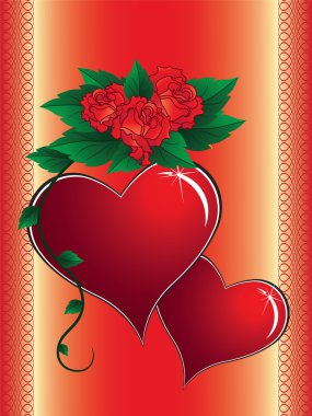 Two hearts, roses and braid clipart