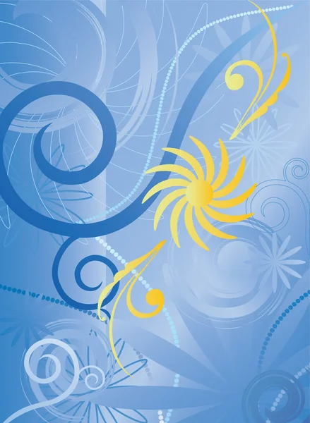 Bloem van goud en spiralen blauw — Stockfoto