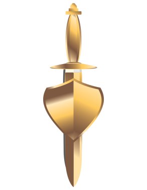 Gold sheathed dagger under gold shield clipart