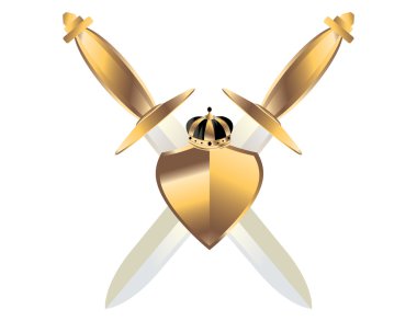 Gold hilted swords under gold shield wit clipart