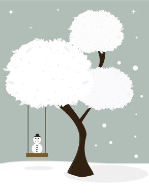 Winter tree with little snowman clipart