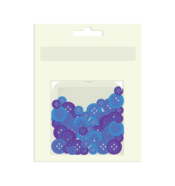 Blue buttons in packaging container — Stock Vector