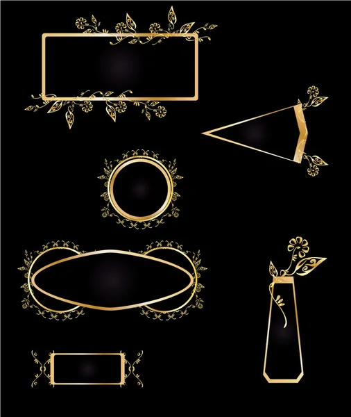 Conjunto de elementos de moldura dourada e preta — Vetor de Stock