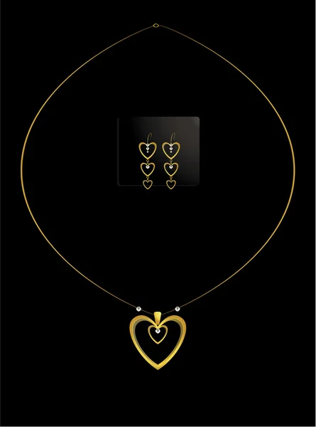 Elegante geneste gouden hart ketting set — Stockvector