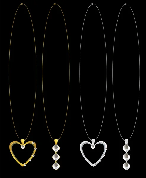 Gold und Silber Herz und Diamant Halskette — Stockvektor