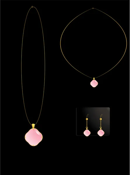 Conjunto de colar de pedra rosa — Vetor de Stock