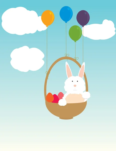 Conejo de Pascua flotando en cesta — Vector de stock