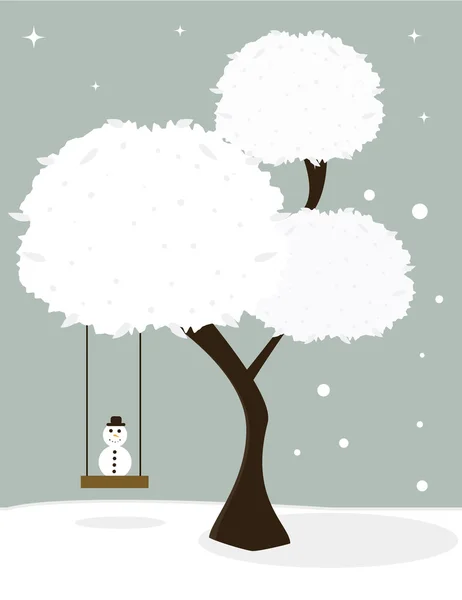 Zimą drzewa z mało bałwana — Wektor stockowy