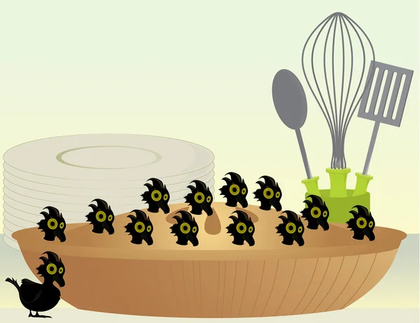 Oiseaux noirs dans une tarte — Image vectorielle