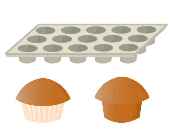 Muffins en pan — Stockvector