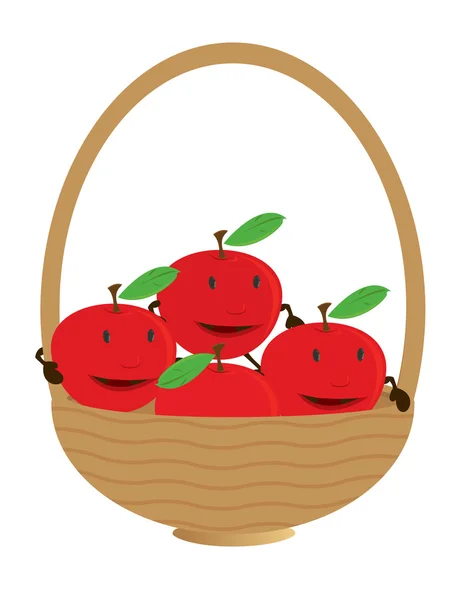 Apple characters in basket — Stock Vector
