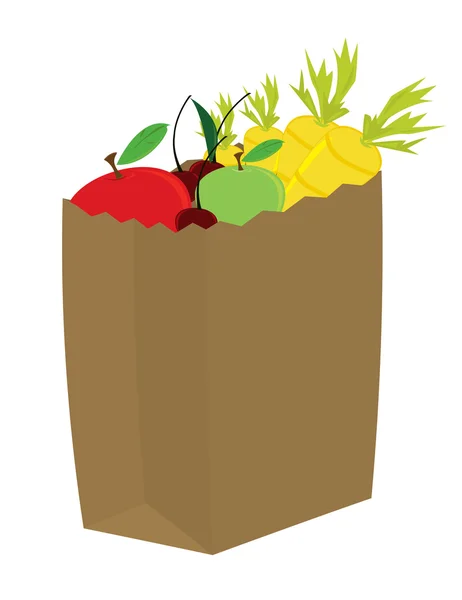 果物と野菜の食料品の袋 — ストックベクタ