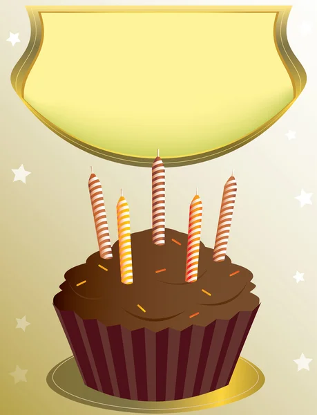 Chocolate birthday cupcake with placard — Stock Vector