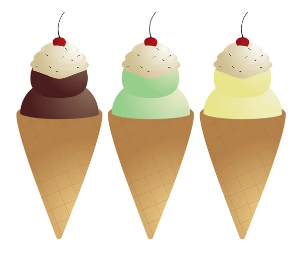 双勺冰淇淋蛋筒 — 图库矢量图片