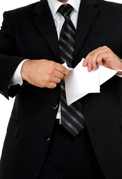 Businessman tear paper — Stock Photo, Image