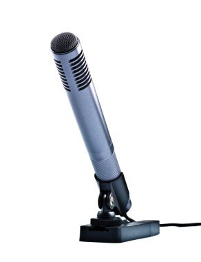 Gray condenser microphone on stand