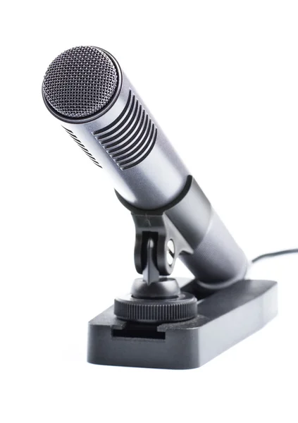 Micrófono de condensador gris en el soporte —  Fotos de Stock