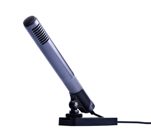 Gray condenser microphone on stand — Stok fotoğraf