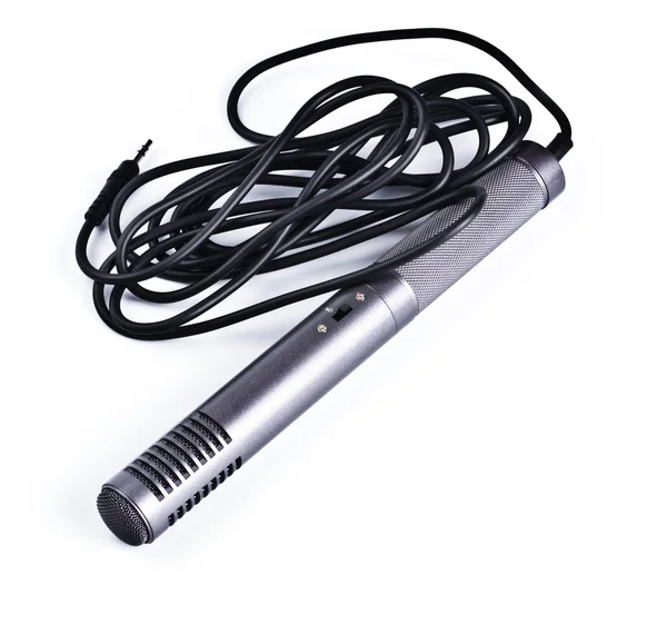Microfone condensador cinza com cabo — Fotografia de Stock