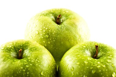 Green apples with water drops clipart