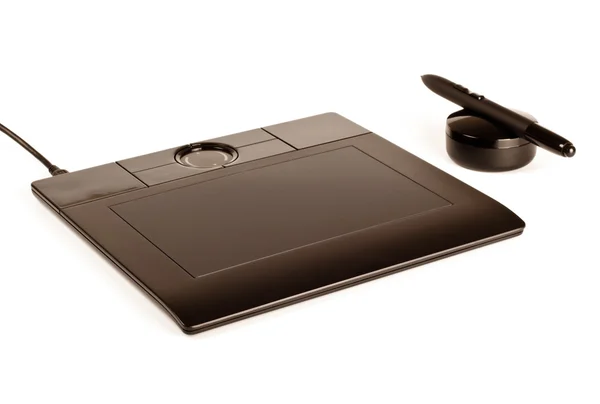 Black drawing tablet with pen — Stock Photo, Image
