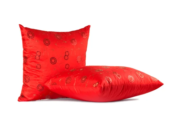两个红色装饰枕头与模式 — 图库照片
