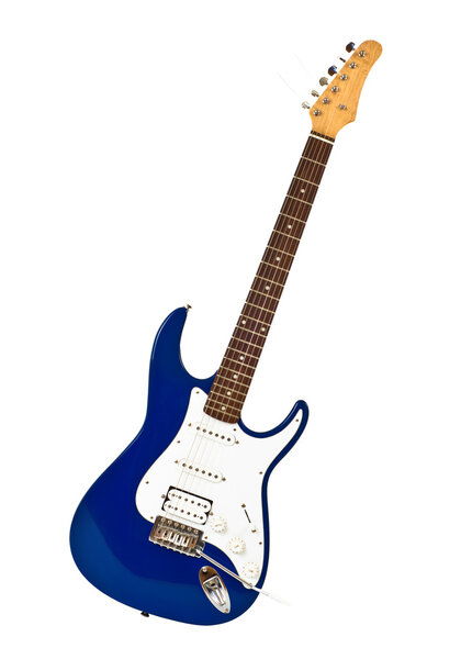 Blue electric guitar isolated on white