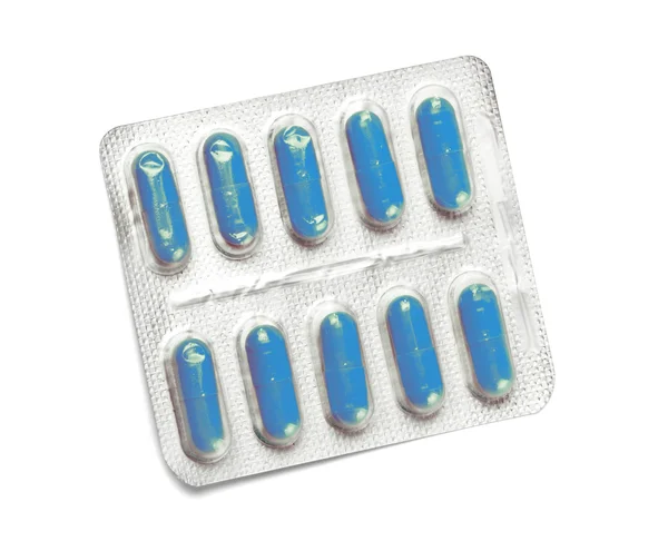 Envase de cápsulas azules — Foto de Stock