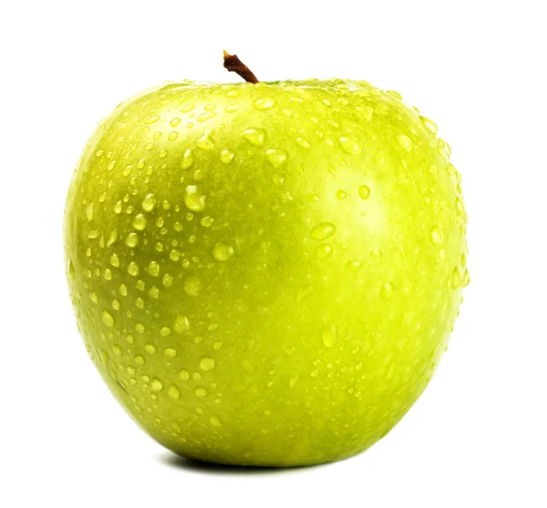 Πράσινο μήλο με σταγόνες νερού — Φωτογραφία Αρχείου