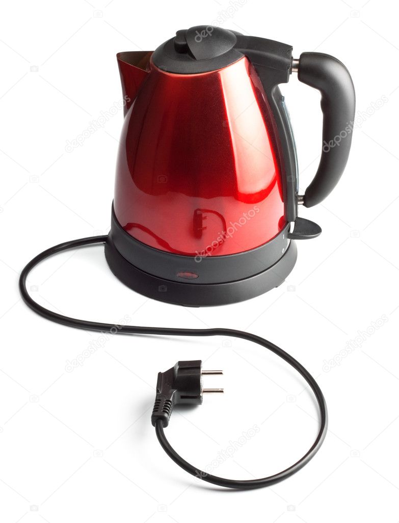 Red and black electrical tea kettle