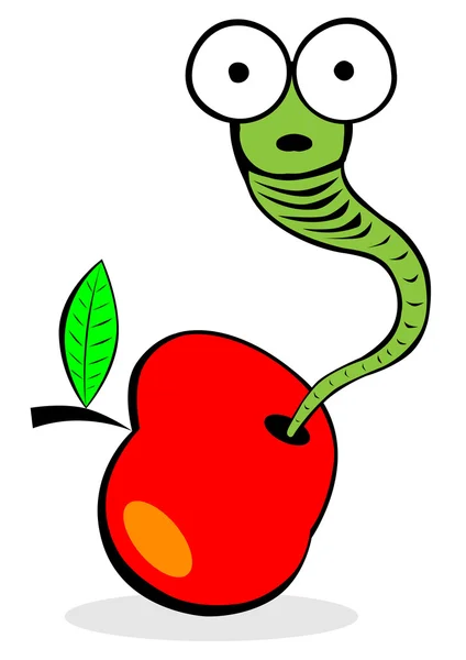 Divertido gusano mirando desde la manzana — Archivo Imágenes Vectoriales