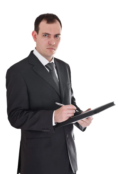 Geschäftsmann mit Stift und Notizblock — Stockfoto
