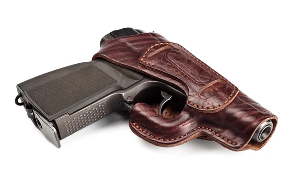 Pistola vintage en funda de cuero — Foto de Stock