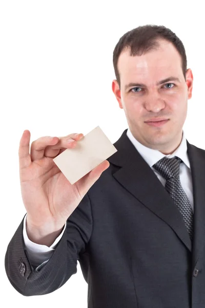 Бізнесмен показує порожню картку — стокове фото