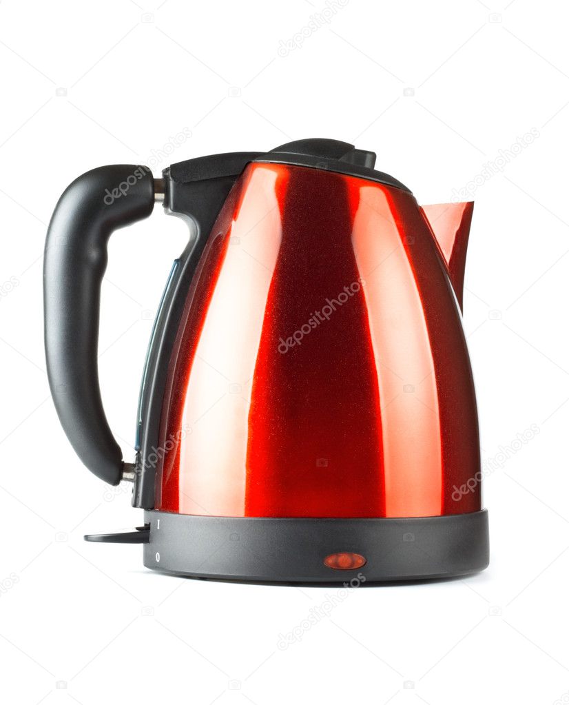 Red and black electrical tea kettle